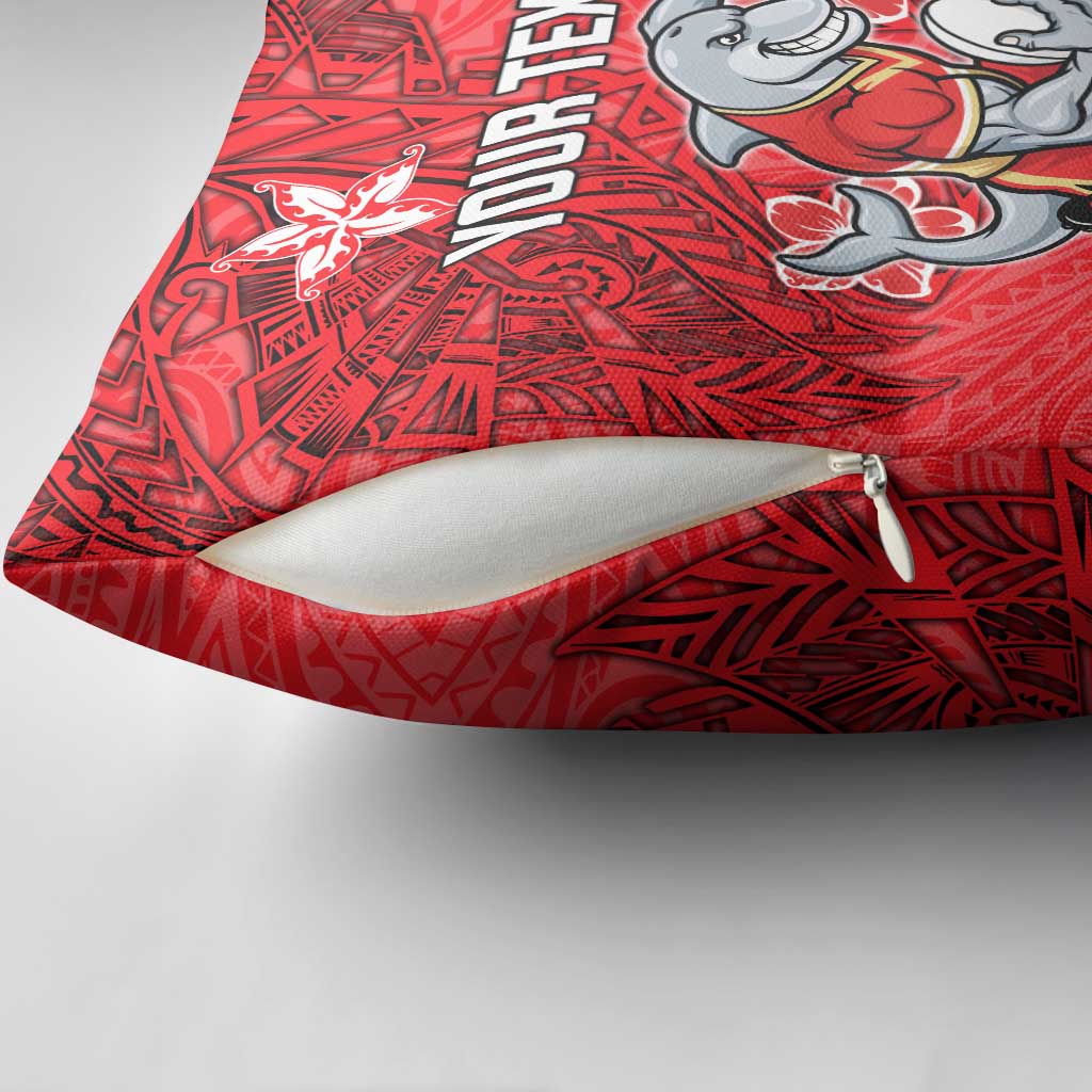 Personalised Dolphins Pillow Cover Polynesian Tribal Pattern With Rugby Dolphin Mascot Art