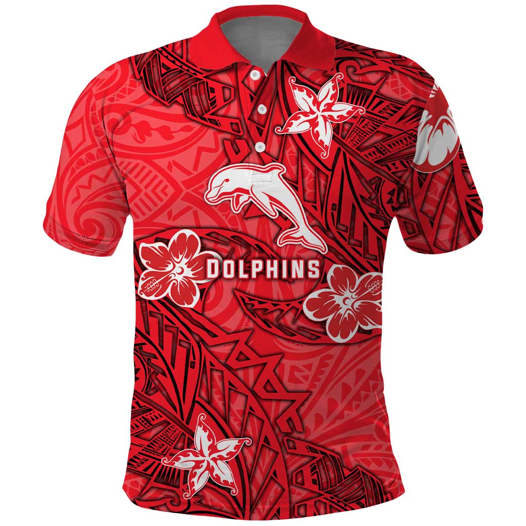 Personalised Dolphins Polo Shirt Polynesian Tribal Pattern With Rugby Dolphin Mascot Art