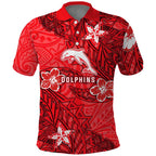 Personalised Dolphins Polo Shirt Polynesian Tribal Pattern With Rugby Dolphin Mascot Art