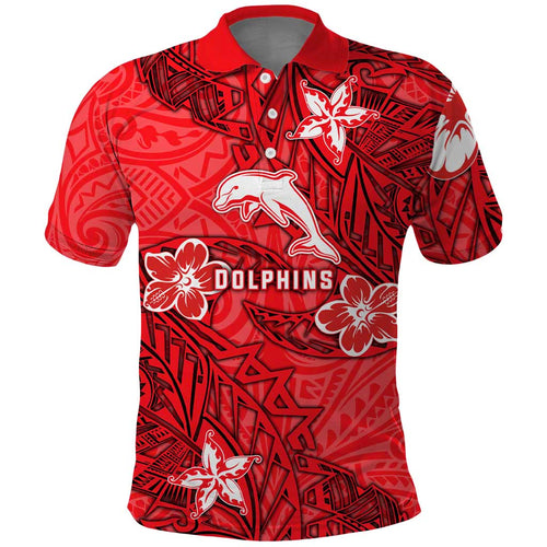 Personalised Dolphins Polo Shirt Polynesian Tribal Pattern With Rugby Dolphin Mascot Art