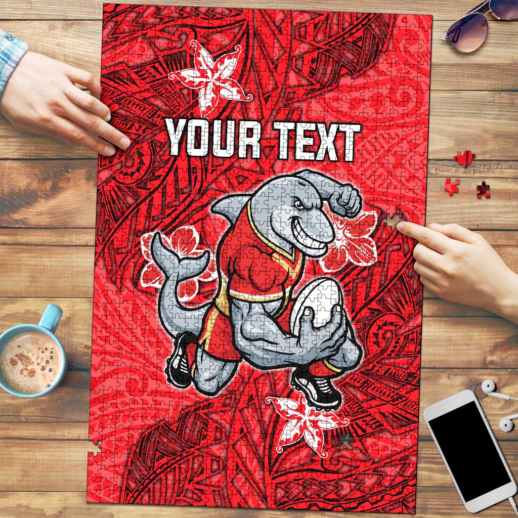 Personalised Dolphins Puzzle Polynesian Tribal Pattern With Rugby Dolphin Mascot Art