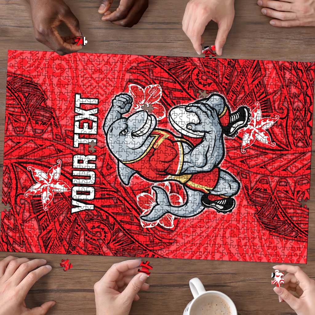 Personalised Dolphins Puzzle Polynesian Tribal Pattern With Rugby Dolphin Mascot Art