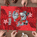 Personalised Dolphins Puzzle Polynesian Tribal Pattern With Rugby Dolphin Mascot Art