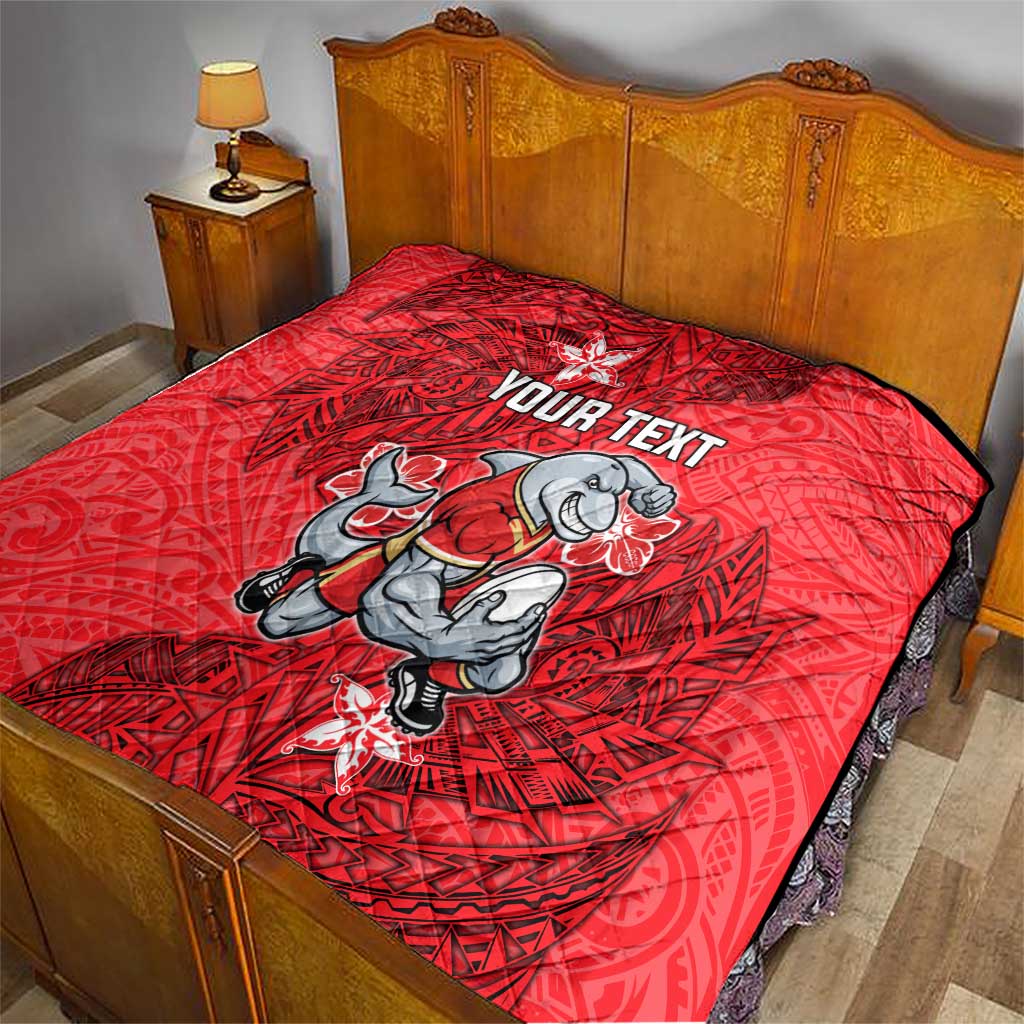 Personalised Dolphins Quilt Polynesian Tribal Pattern With Rugby Dolphin Mascot Art