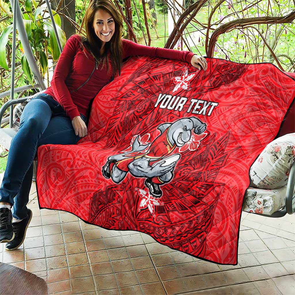 Personalised Dolphins Quilt Polynesian Tribal Pattern With Rugby Dolphin Mascot Art