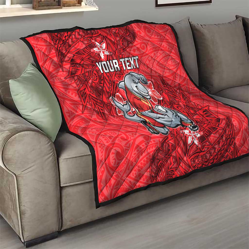 Personalised Dolphins Quilt Polynesian Tribal Pattern With Rugby Dolphin Mascot Art