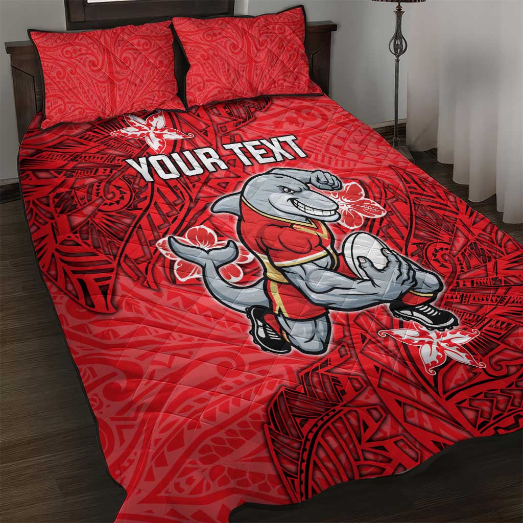 Personalised Dolphins Quilt Bed Set Polynesian Tribal Pattern With Rugby Dolphin Mascot Art