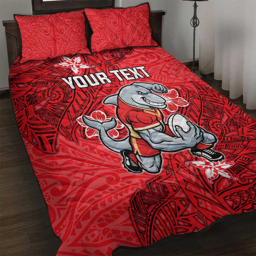 Personalised Dolphins Quilt Bed Set Polynesian Tribal Pattern With Rugby Dolphin Mascot Art