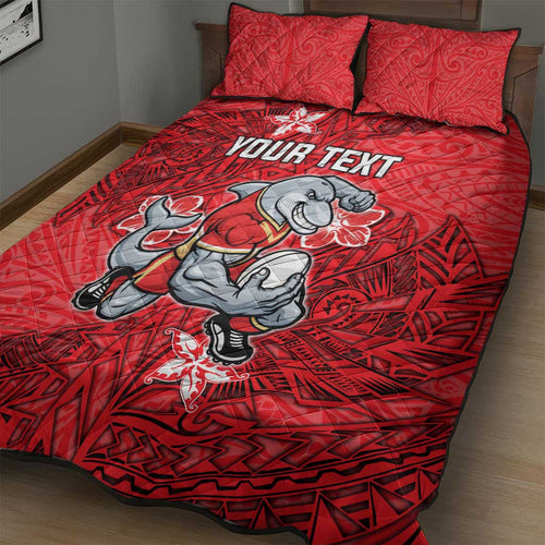 Personalised Dolphins Quilt Bed Set Polynesian Tribal Pattern With Rugby Dolphin Mascot Art