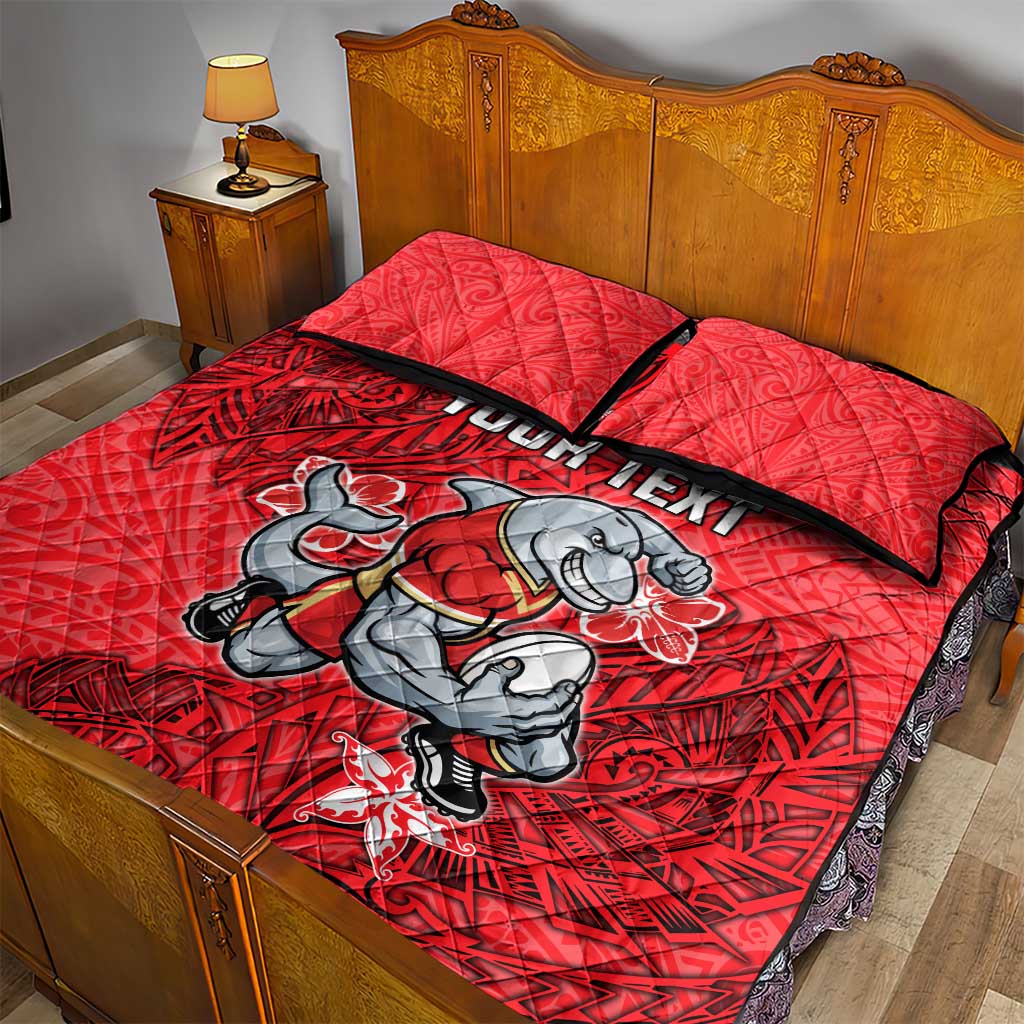 Personalised Dolphins Quilt Bed Set Polynesian Tribal Pattern With Rugby Dolphin Mascot Art