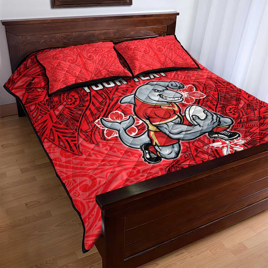 Personalised Dolphins Quilt Bed Set Polynesian Tribal Pattern With Rugby Dolphin Mascot Art