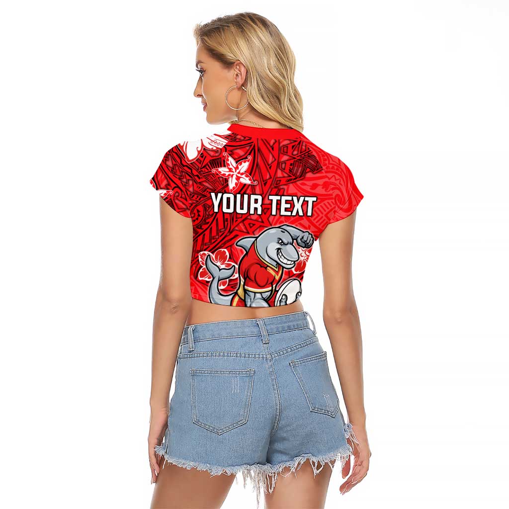 Personalised Dolphins Raglan Cropped T Shirt Polynesian Tribal Pattern With Rugby Dolphin Mascot Art