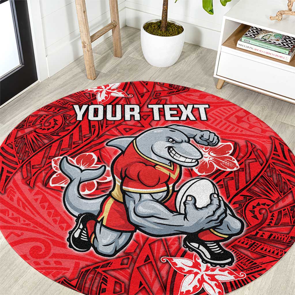 Personalised Dolphins Round Carpet Polynesian Tribal Pattern With Rugby Dolphin Mascot Art