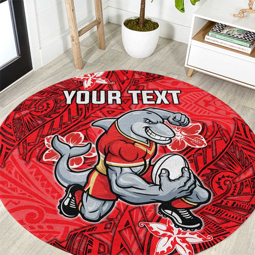 Personalised Dolphins Round Carpet Polynesian Tribal Pattern With Rugby Dolphin Mascot Art
