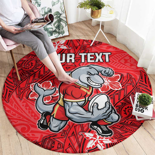 Personalised Dolphins Round Carpet Polynesian Tribal Pattern With Rugby Dolphin Mascot Art