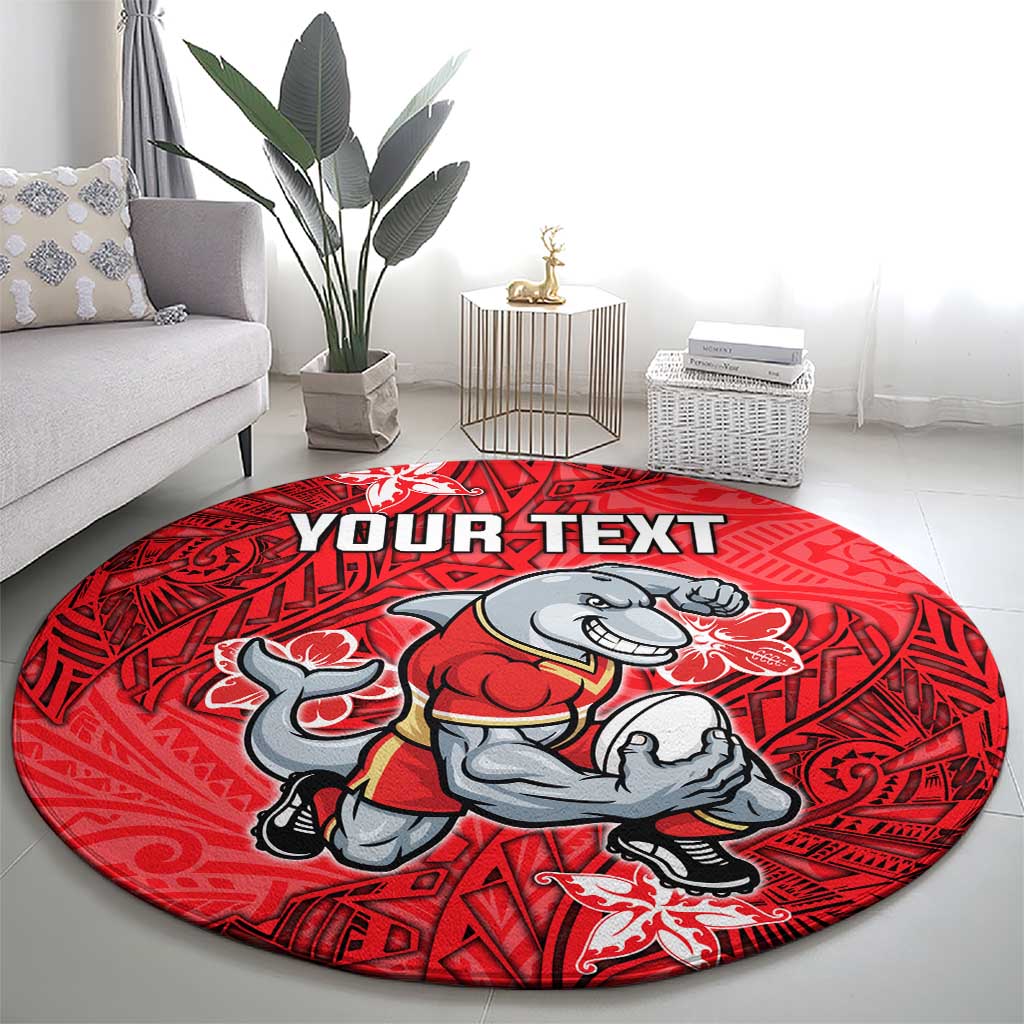 Personalised Dolphins Round Carpet Polynesian Tribal Pattern With Rugby Dolphin Mascot Art