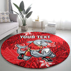 Personalised Dolphins Round Carpet Polynesian Tribal Pattern With Rugby Dolphin Mascot Art