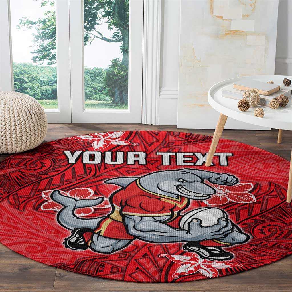 Personalised Dolphins Round Carpet Polynesian Tribal Pattern With Rugby Dolphin Mascot Art