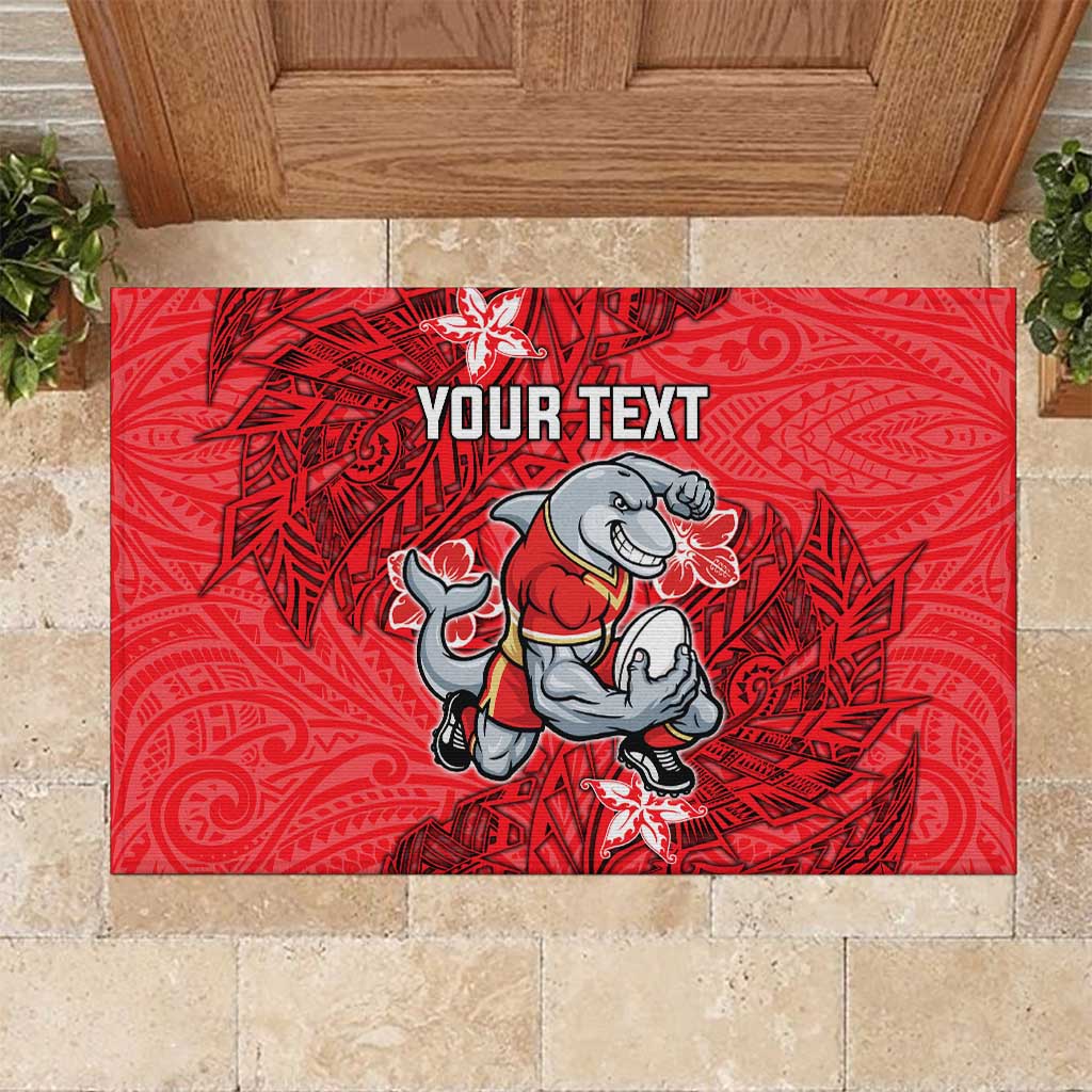 Personalised Dolphins Rubber Doormat Polynesian Tribal Pattern With Rugby Dolphin Mascot Art