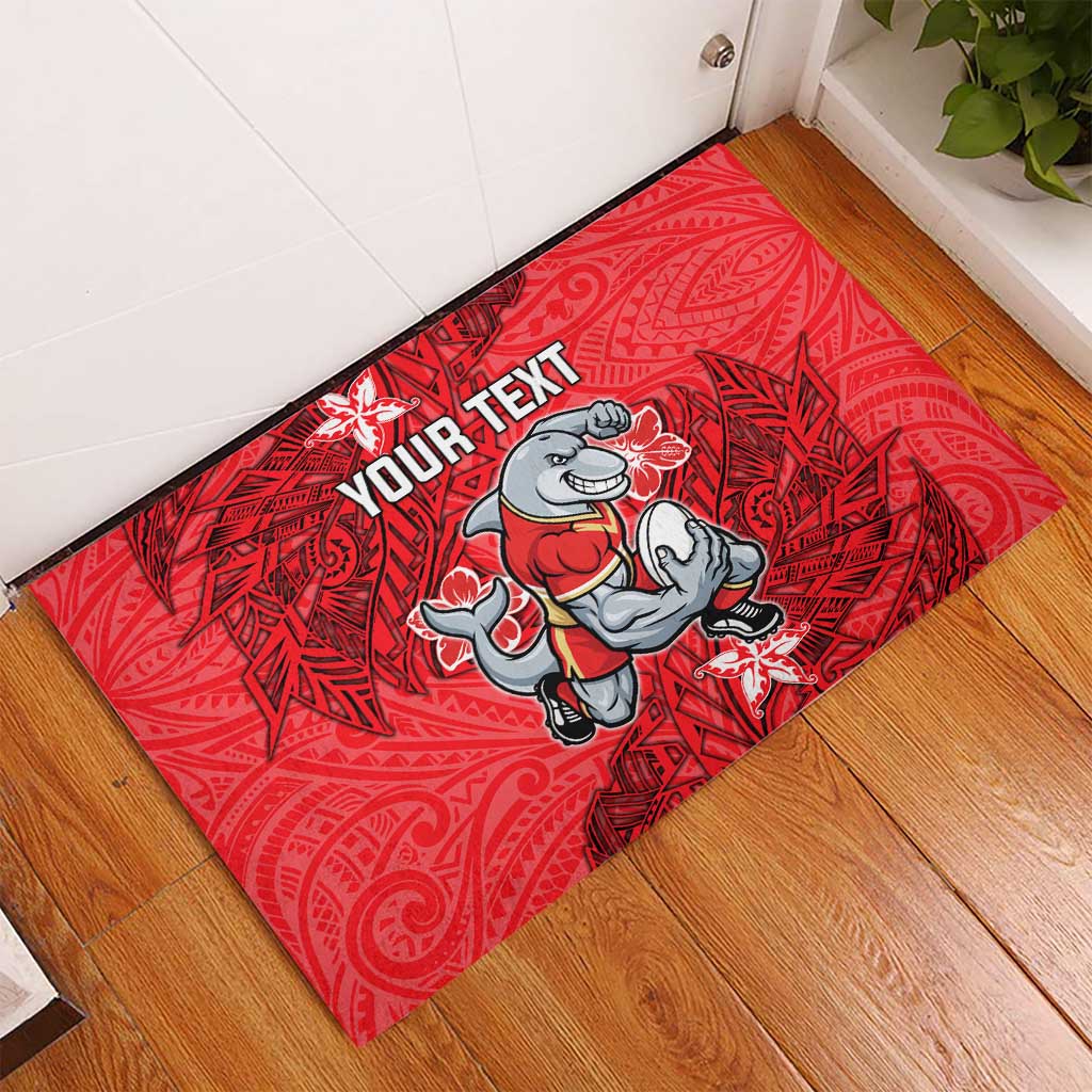 Personalised Dolphins Rubber Doormat Polynesian Tribal Pattern With Rugby Dolphin Mascot Art