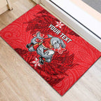 Personalised Dolphins Rubber Doormat Polynesian Tribal Pattern With Rugby Dolphin Mascot Art