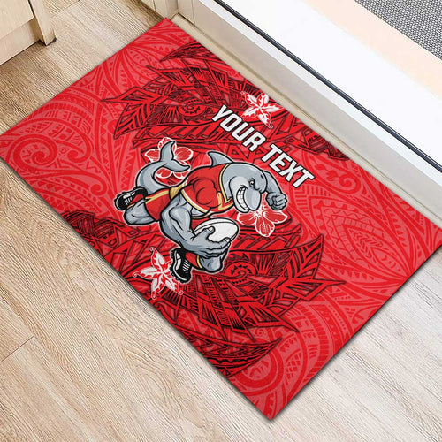 Personalised Dolphins Rubber Doormat Polynesian Tribal Pattern With Rugby Dolphin Mascot Art