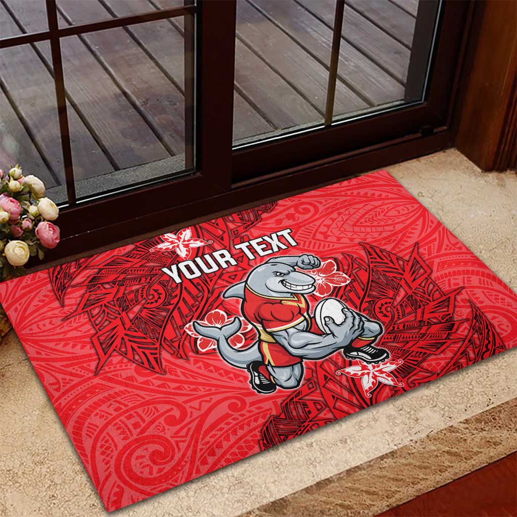 Personalised Dolphins Rubber Doormat Polynesian Tribal Pattern With Rugby Dolphin Mascot Art