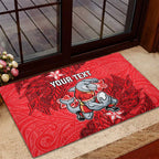 Personalised Dolphins Rubber Doormat Polynesian Tribal Pattern With Rugby Dolphin Mascot Art