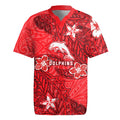Personalised Dolphins Rugby Jersey Polynesian Tribal Pattern With Rugby Dolphin Mascot Art
