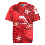 Personalised Dolphins Rugby Jersey Polynesian Tribal Pattern With Rugby Dolphin Mascot Art