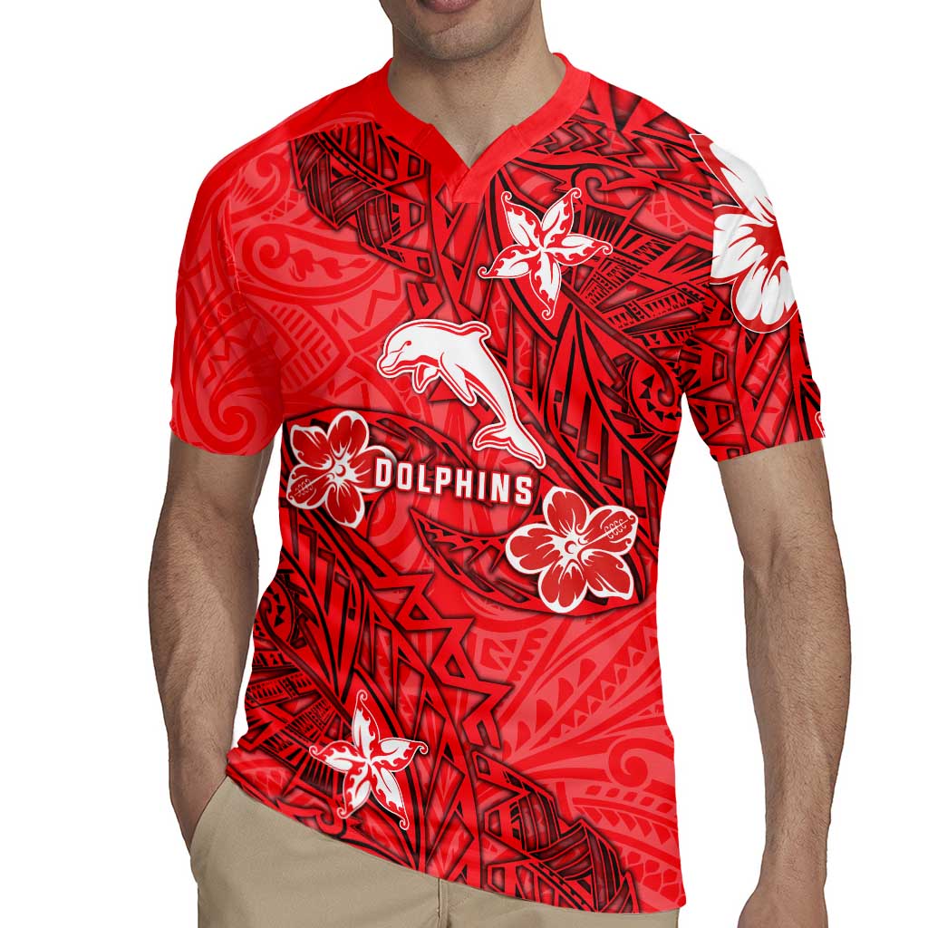 Personalised Dolphins Rugby Jersey Polynesian Tribal Pattern With Rugby Dolphin Mascot Art