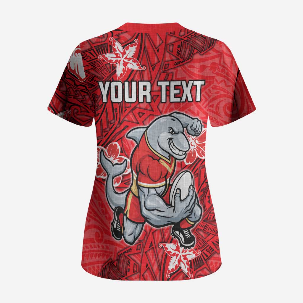 Personalised Dolphins Scrub Top Polynesian Tribal Pattern With Rugby Dolphin Mascot Art