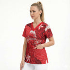 Personalised Dolphins Scrub Top Polynesian Tribal Pattern With Rugby Dolphin Mascot Art