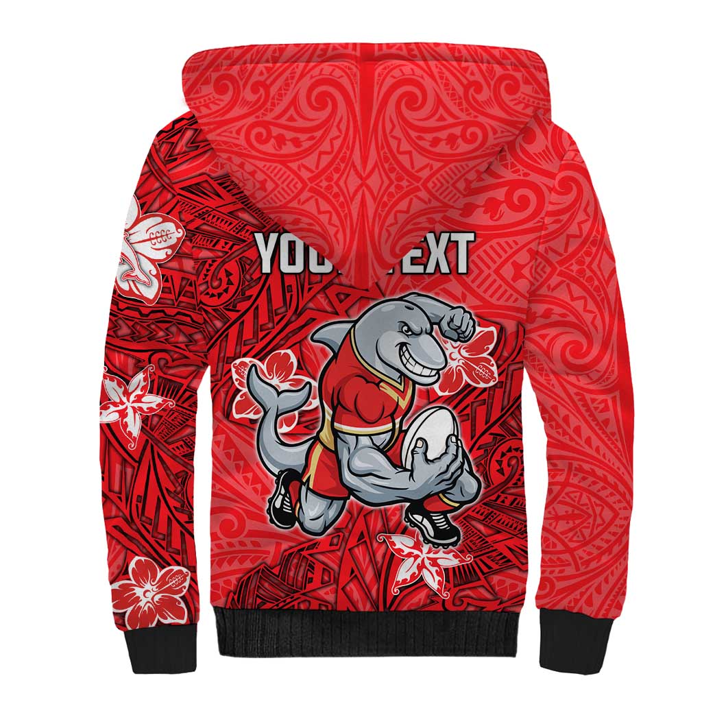 Personalised Dolphins Sherpa Hoodie Polynesian Tribal Pattern With Rugby Dolphin Mascot Art