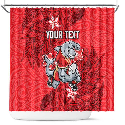 Personalised Dolphins Shower Curtain Polynesian Tribal Pattern With Rugby Dolphin Mascot Art