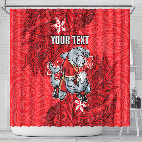 Personalised Dolphins Shower Curtain Polynesian Tribal Pattern With Rugby Dolphin Mascot Art