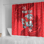 Personalised Dolphins Shower Curtain Polynesian Tribal Pattern With Rugby Dolphin Mascot Art
