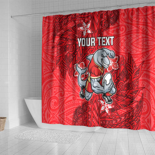 Personalised Dolphins Shower Curtain Polynesian Tribal Pattern With Rugby Dolphin Mascot Art