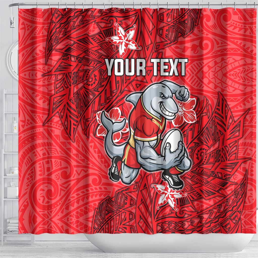 Personalised Dolphins Shower Curtain Polynesian Tribal Pattern With Rugby Dolphin Mascot Art