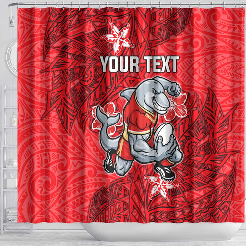 Personalised Dolphins Shower Curtain Polynesian Tribal Pattern With Rugby Dolphin Mascot Art