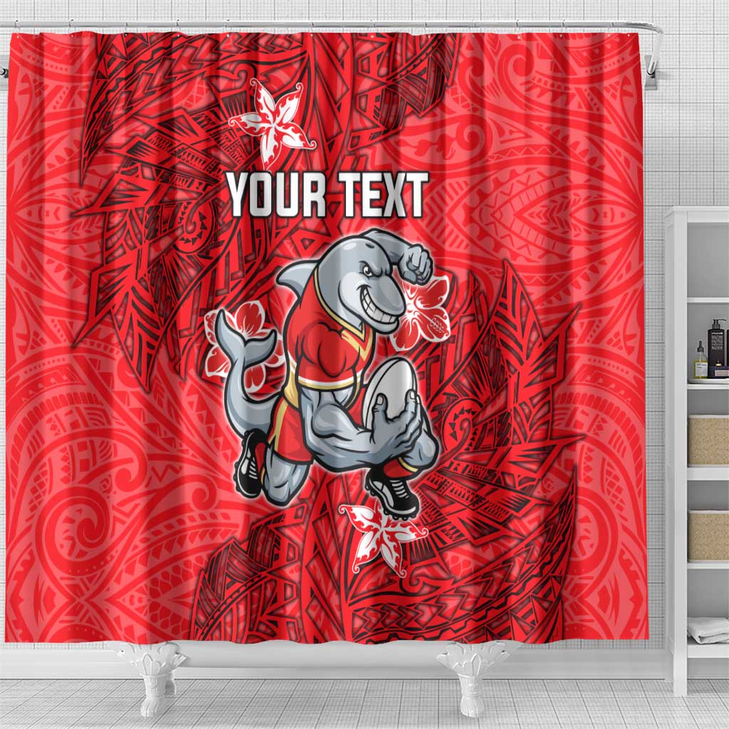 Personalised Dolphins Shower Curtain Polynesian Tribal Pattern With Rugby Dolphin Mascot Art