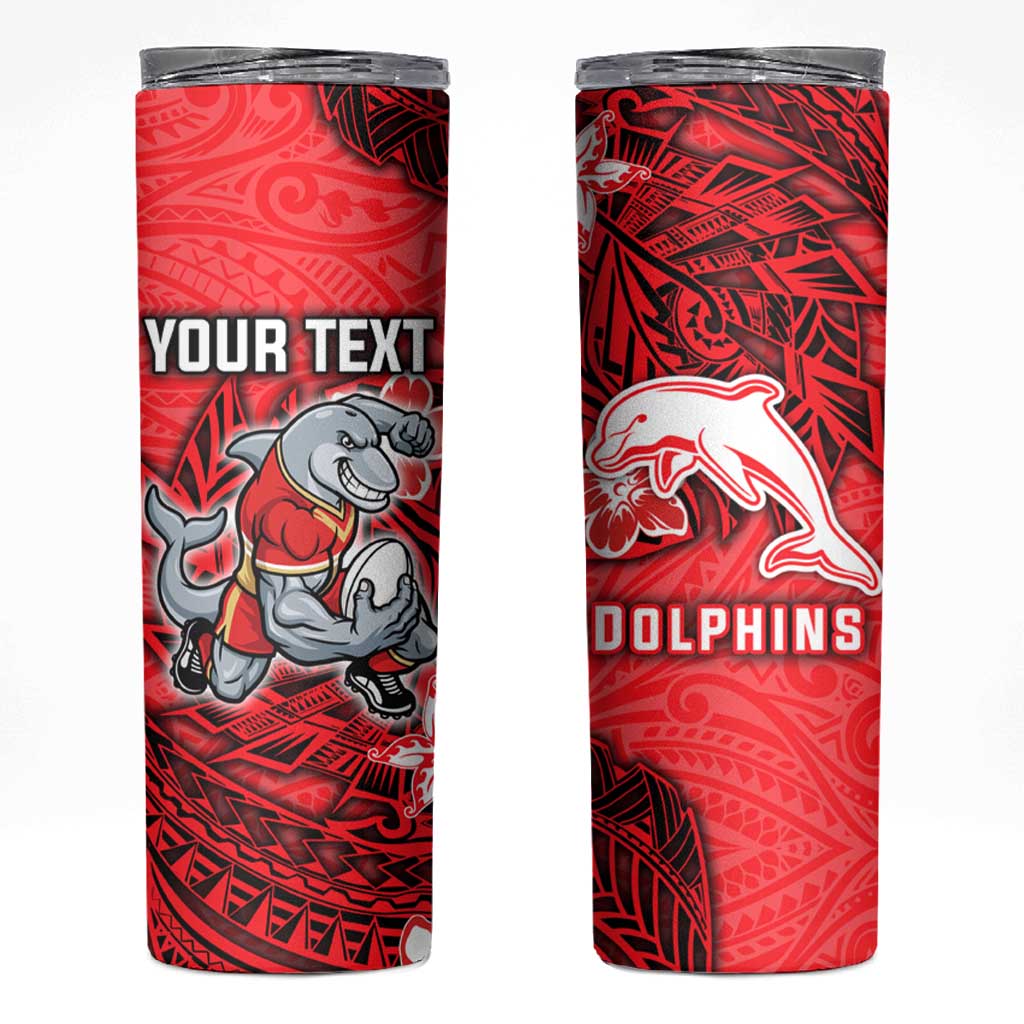 Personalised Dolphins Skinny Tumbler Polynesian Tribal Pattern With Rugby Dolphin Mascot Art