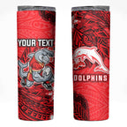 Personalised Dolphins Skinny Tumbler Polynesian Tribal Pattern With Rugby Dolphin Mascot Art