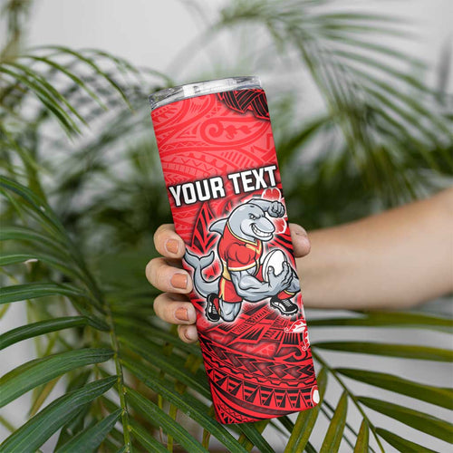 Personalised Dolphins Skinny Tumbler Polynesian Tribal Pattern With Rugby Dolphin Mascot Art