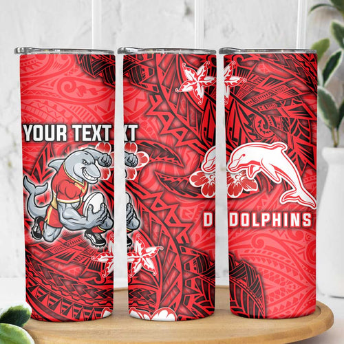 Personalised Dolphins Skinny Tumbler Polynesian Tribal Pattern With Rugby Dolphin Mascot Art