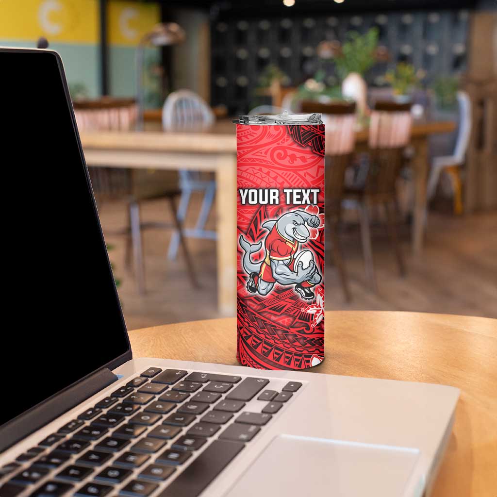 Personalised Dolphins Skinny Tumbler Polynesian Tribal Pattern With Rugby Dolphin Mascot Art