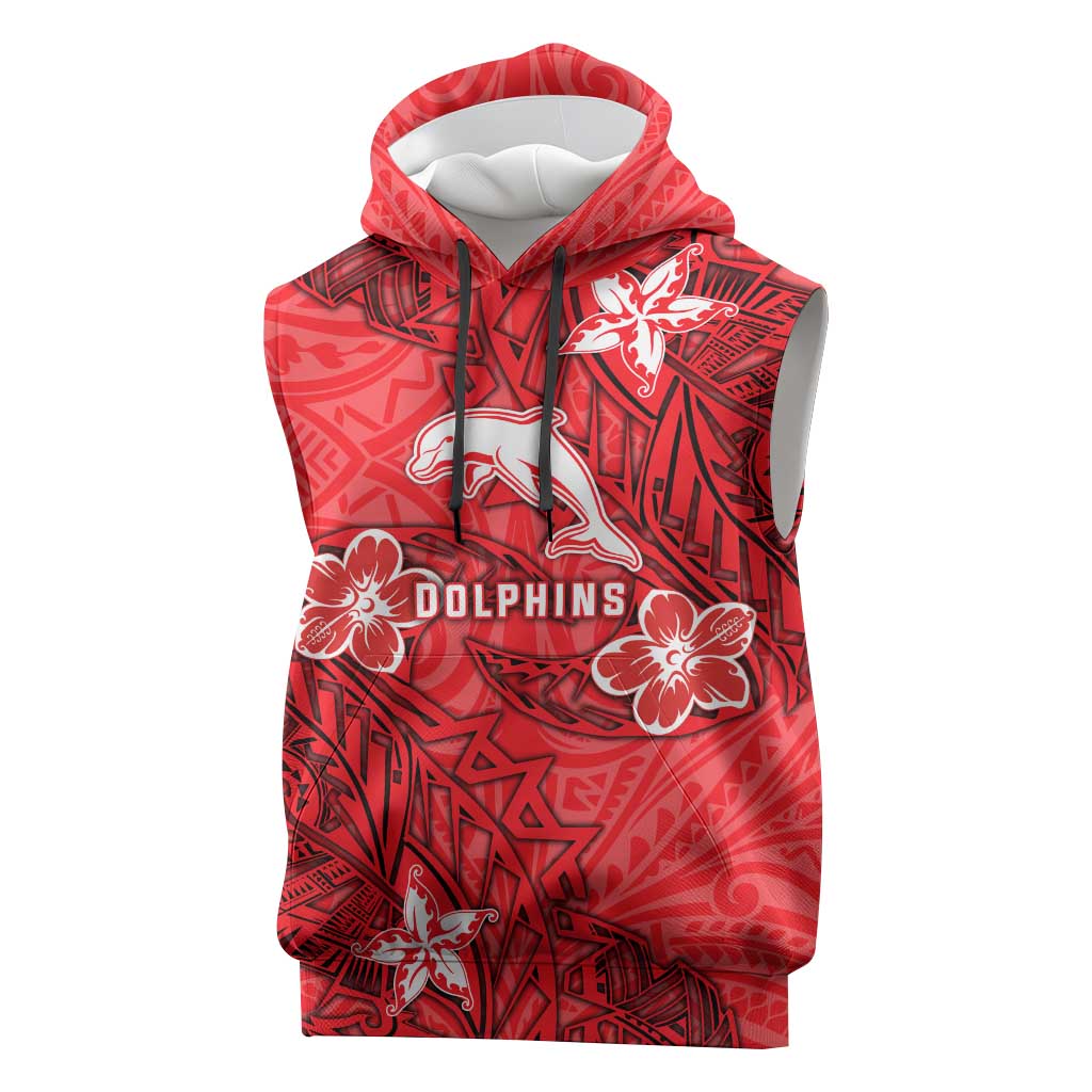Personalised Dolphins Sleeveless Hoodie Polynesian Tribal Pattern With Rugby Dolphin Mascot Art