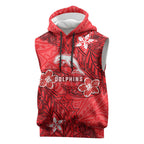 Personalised Dolphins Sleeveless Hoodie Polynesian Tribal Pattern With Rugby Dolphin Mascot Art