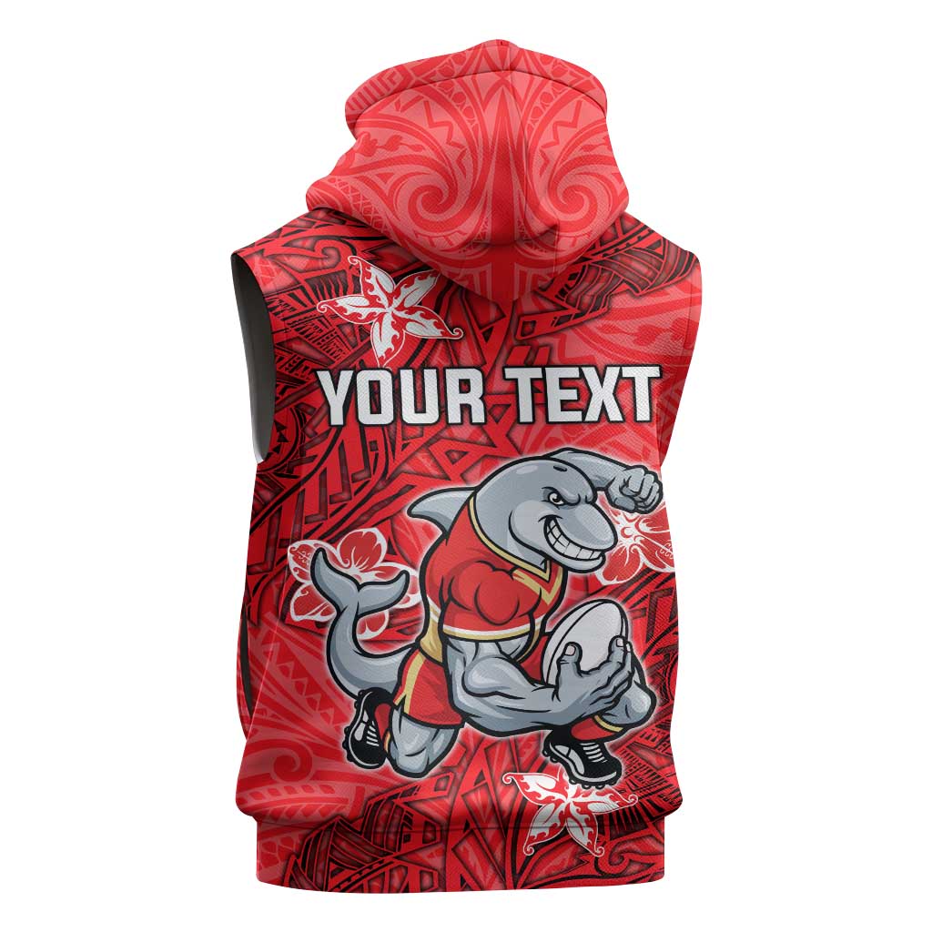 Personalised Dolphins Sleeveless Hoodie Polynesian Tribal Pattern With Rugby Dolphin Mascot Art