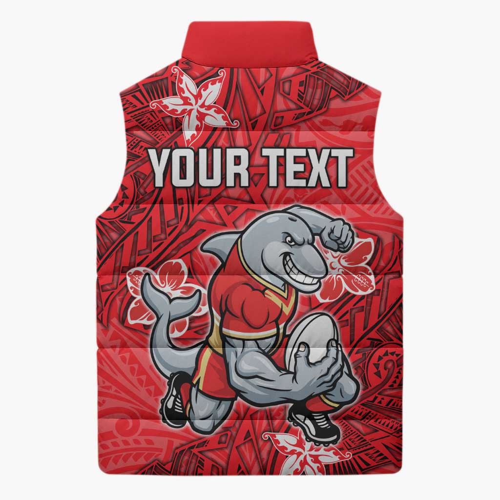 Personalised Dolphins Sleeveless Puffer Jacket Polynesian Tribal Pattern With Rugby Dolphin Mascot Art